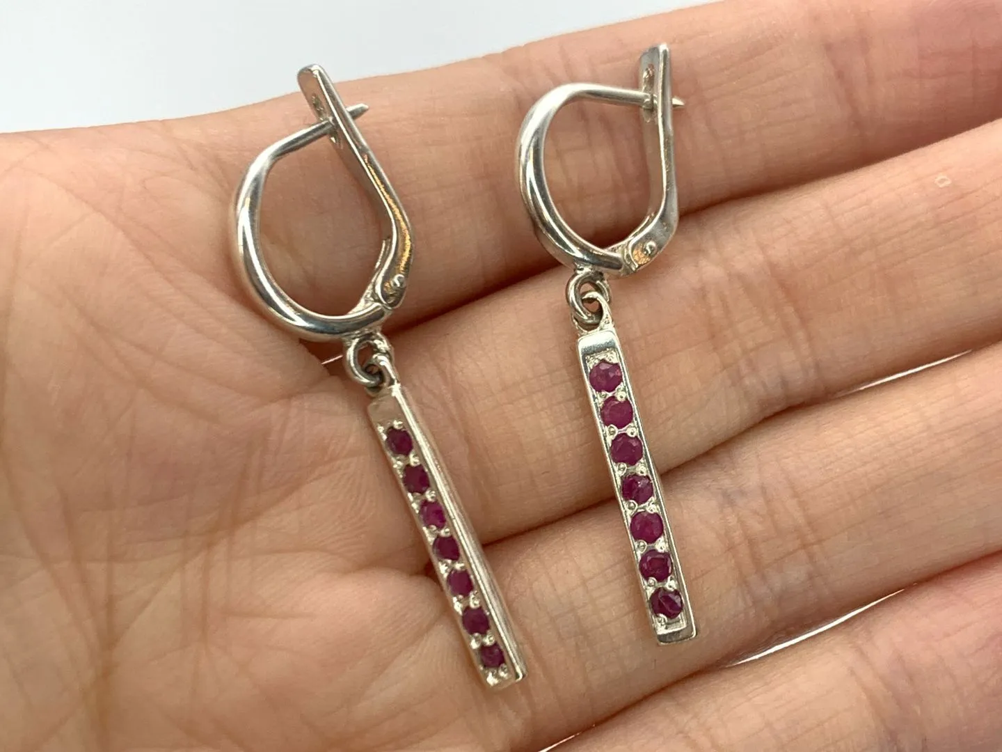 Vertical Ruby Earrings - Genuine Ruby Earrings - Red Bar Drop Earrings