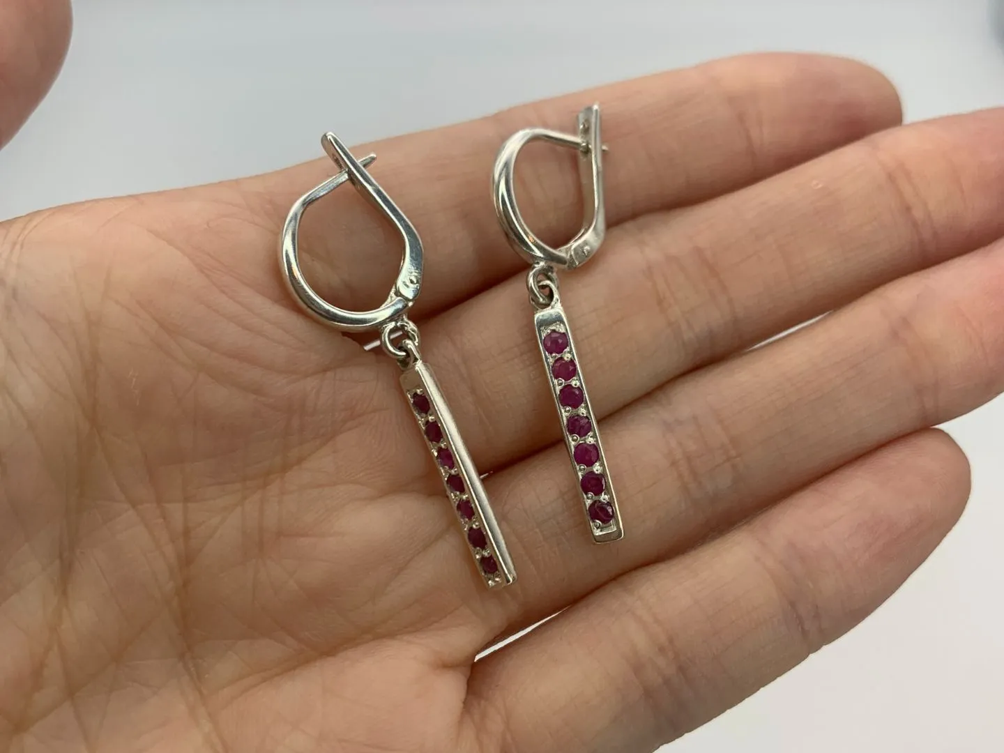 Vertical Ruby Earrings - Genuine Ruby Earrings - Red Bar Drop Earrings