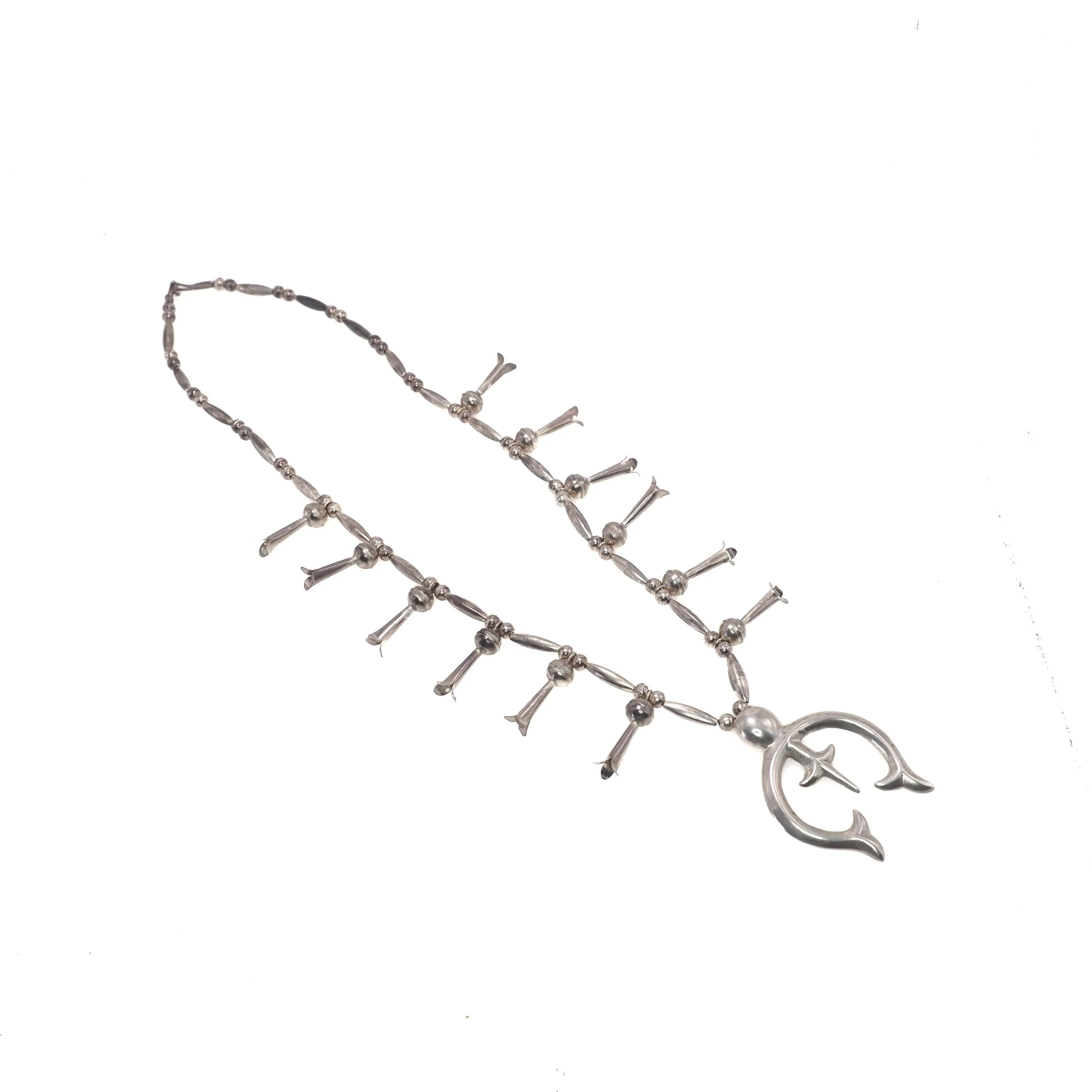 Vintage 1930s Navajo Sterling Squash Blossom 28" Necklace - 30s Native American Silver Statement Necklace