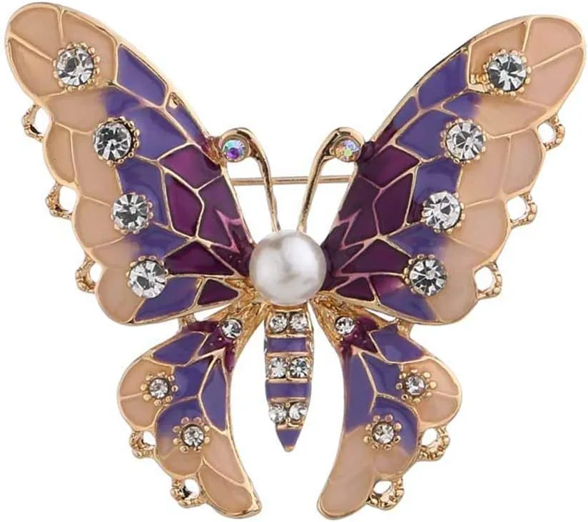 Vintage Butterfly Brooch Jewelry Rhinestone and Faux Pearl Brooches Pin for Women