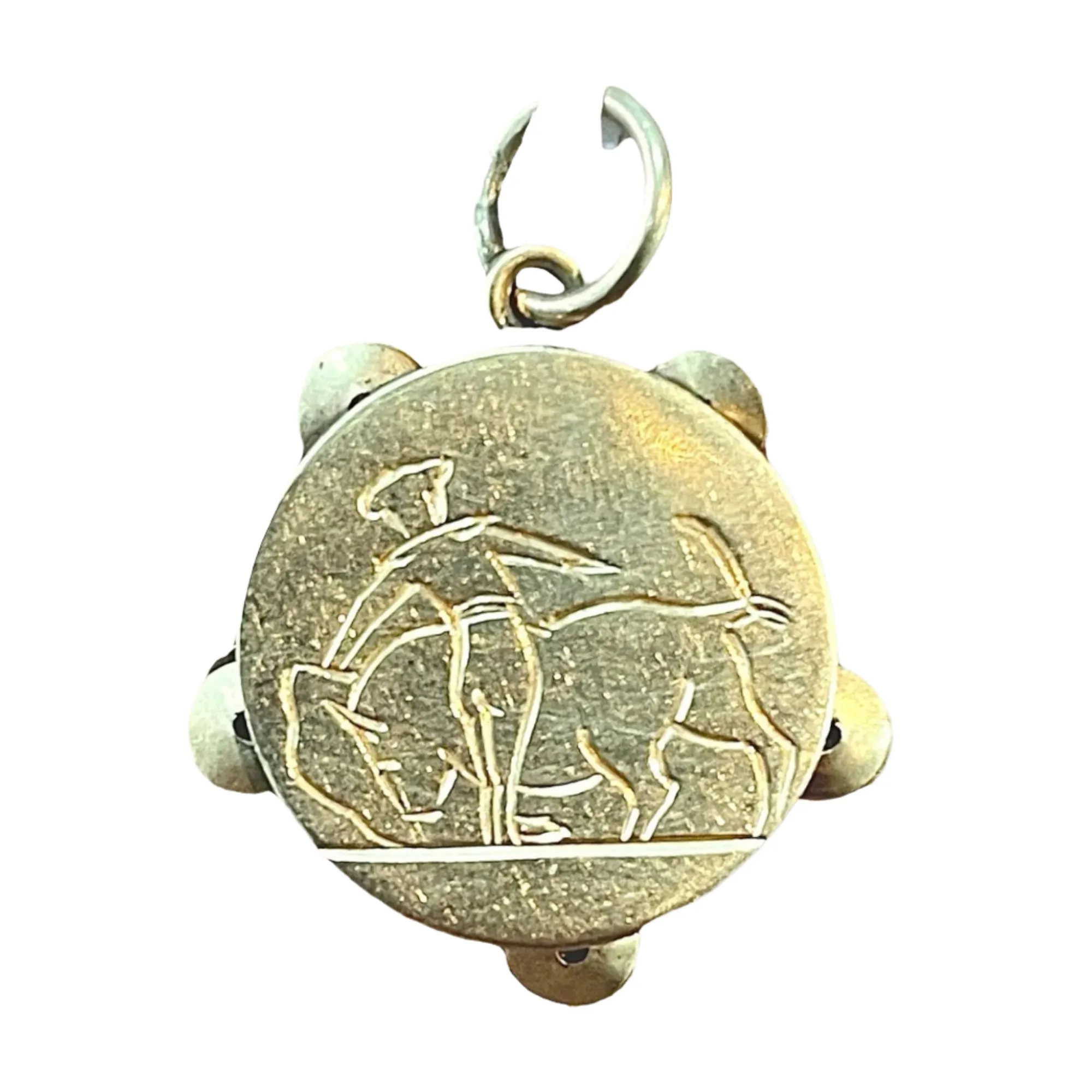 Vintage Matador & Bull Tambourine Pendant - 14K Yellow Gold