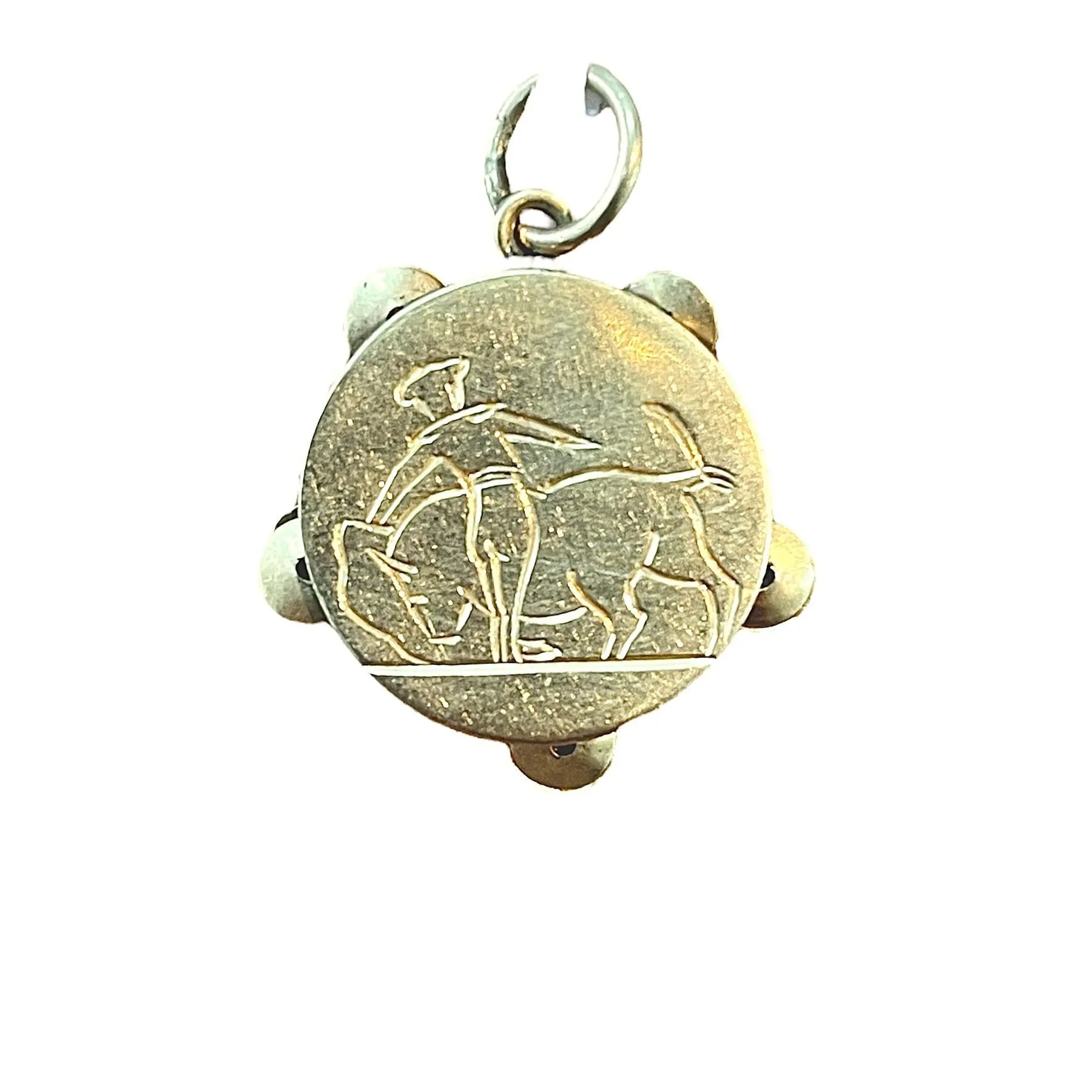 Vintage Matador & Bull Tambourine Pendant - 14K Yellow Gold