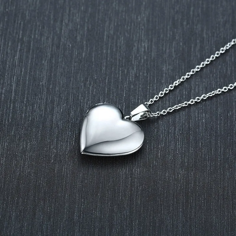 Vnox Light Heart Locket Pendants for Women Men Openable Photo Frame Glossy Stainless Steel Necklaces Family Love Collar
