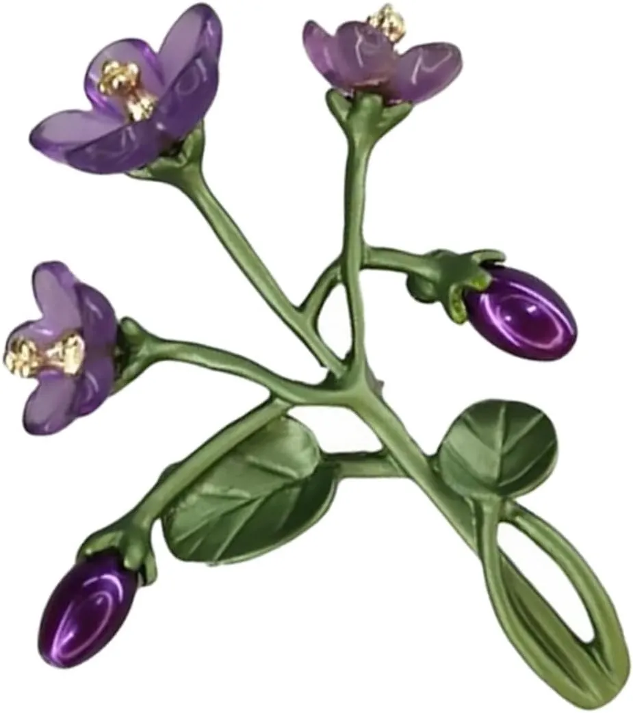 VOSAREA African Violet Enamel Pin - Elegant Purple and Black Women's Lapel Brooch in Sterling Silver - Accessory for Clothing Bags and Special Occasions