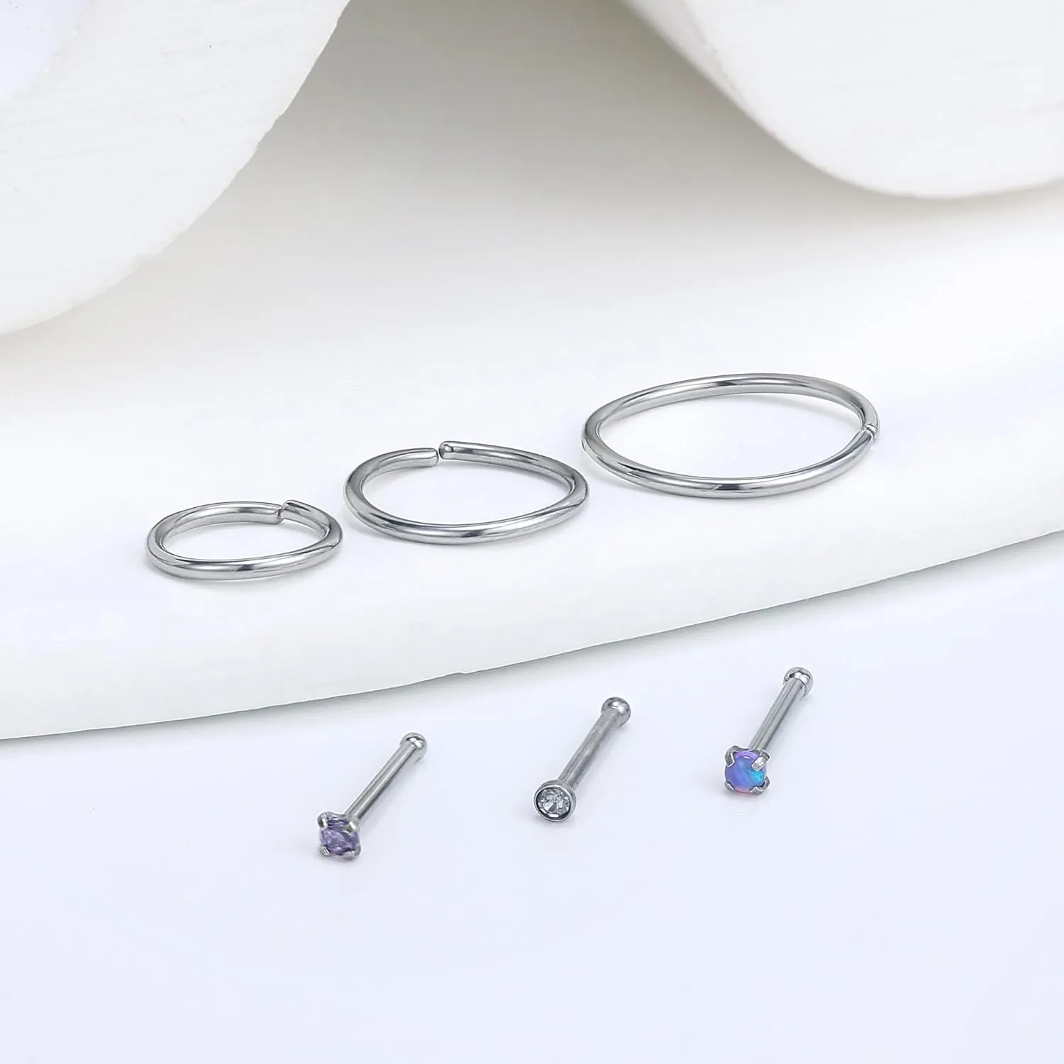 Vsnnsns 18G 20G 22G Nose Rings Studs Piercing Jewelry for Women 316L Surgical Stainless Steel L Shaped Corkscrew Straight Opal CZ Nose Rings Hoops Nostril Piercing Jewelry for Women Men Silver Gold