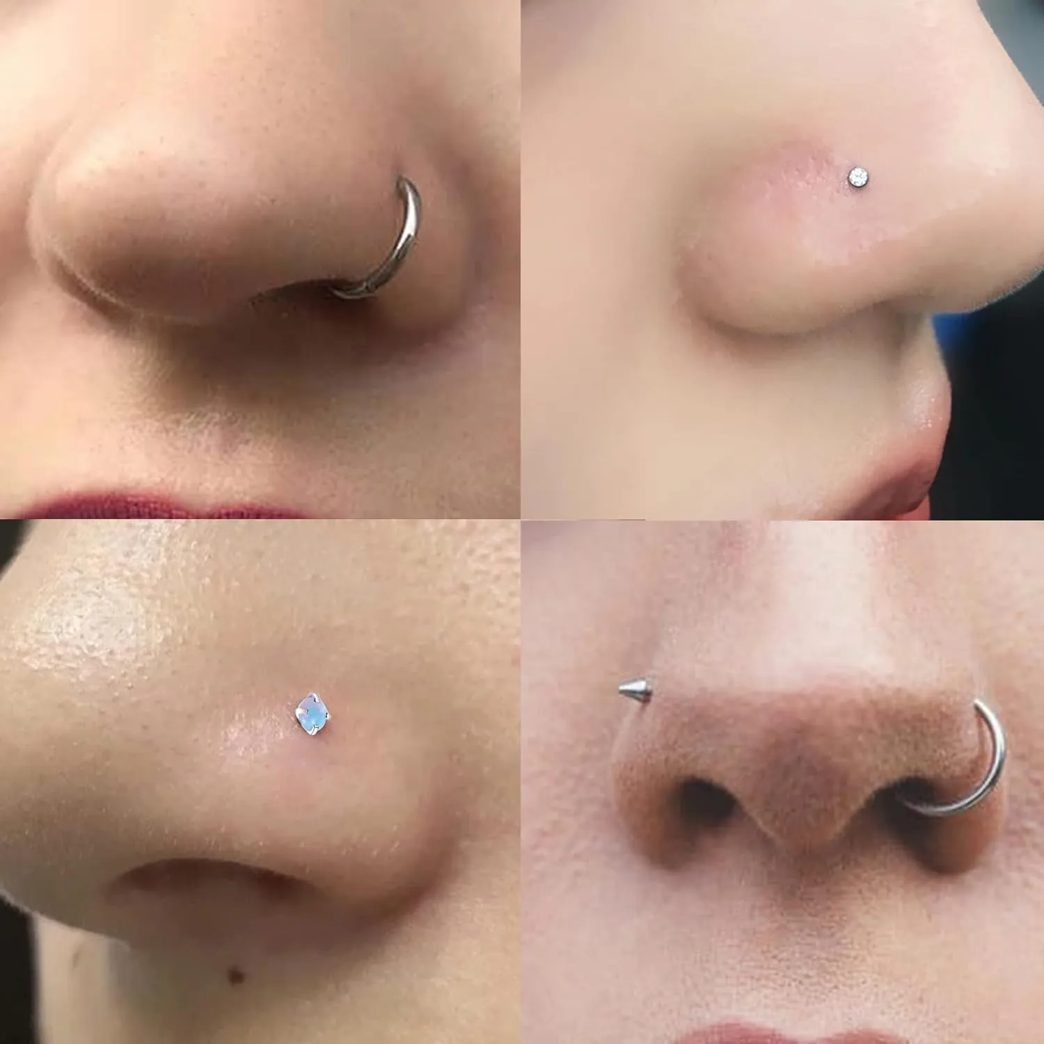 Vsnnsns 18G 20G 22G Nose Rings Studs Piercing Jewelry for Women 316L Surgical Stainless Steel L Shaped Corkscrew Straight Opal CZ Nose Rings Hoops Nostril Piercing Jewelry for Women Men Silver Gold