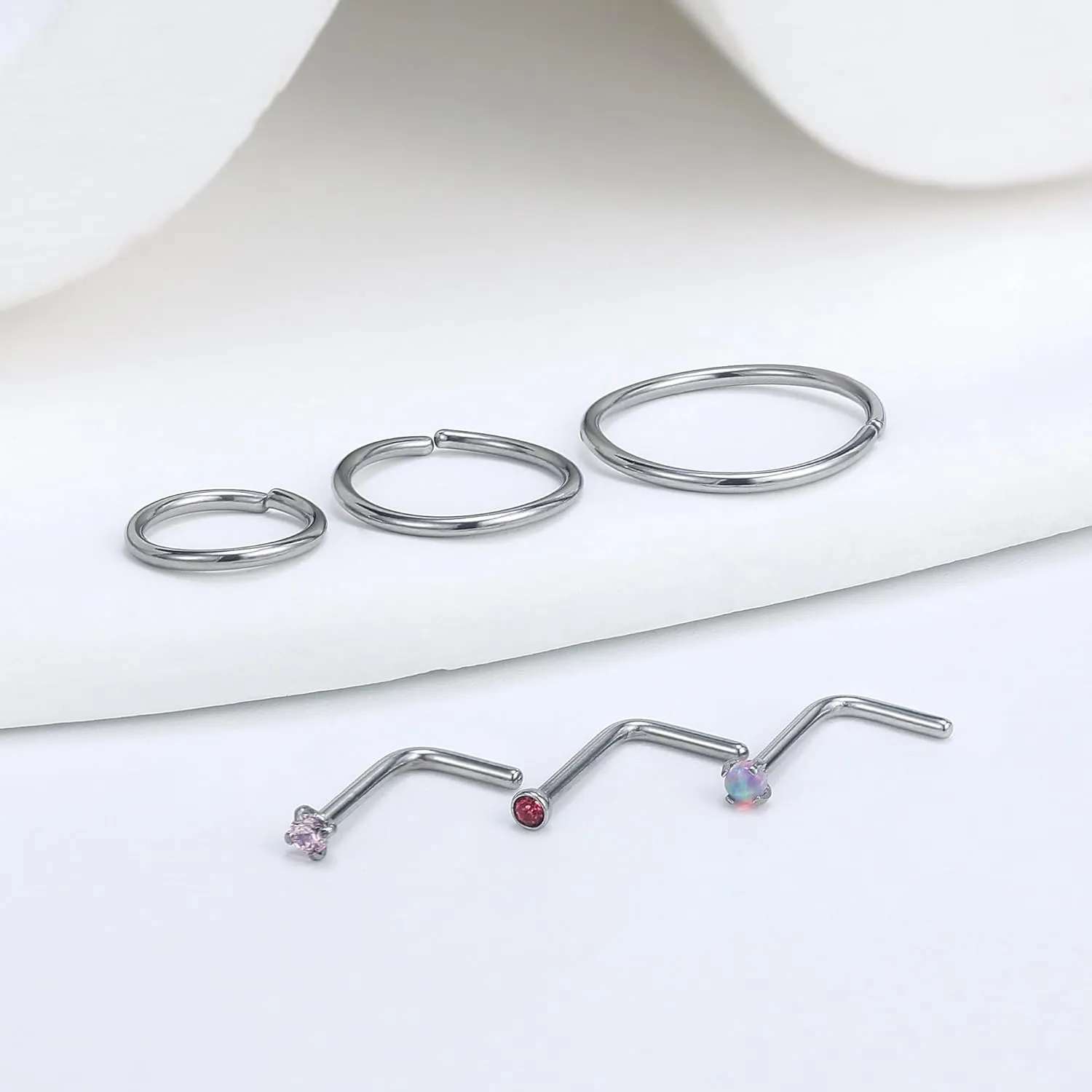 Vsnnsns 18G 20G 22G Nose Rings Studs Piercing Jewelry for Women 316L Surgical Stainless Steel L Shaped Corkscrew Straight Opal CZ Nose Rings Hoops Nostril Piercing Jewelry for Women Men Silver Gold