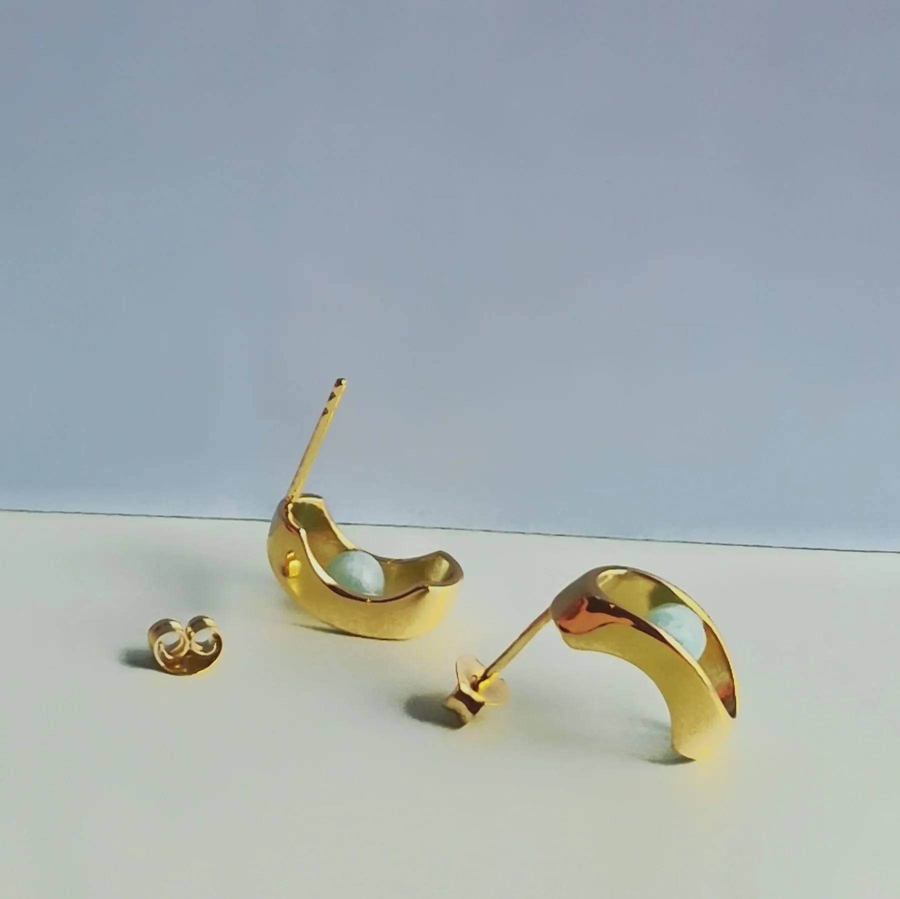 Vurchoo Lemon Green Chrysoprase Gold Stud Earrings
