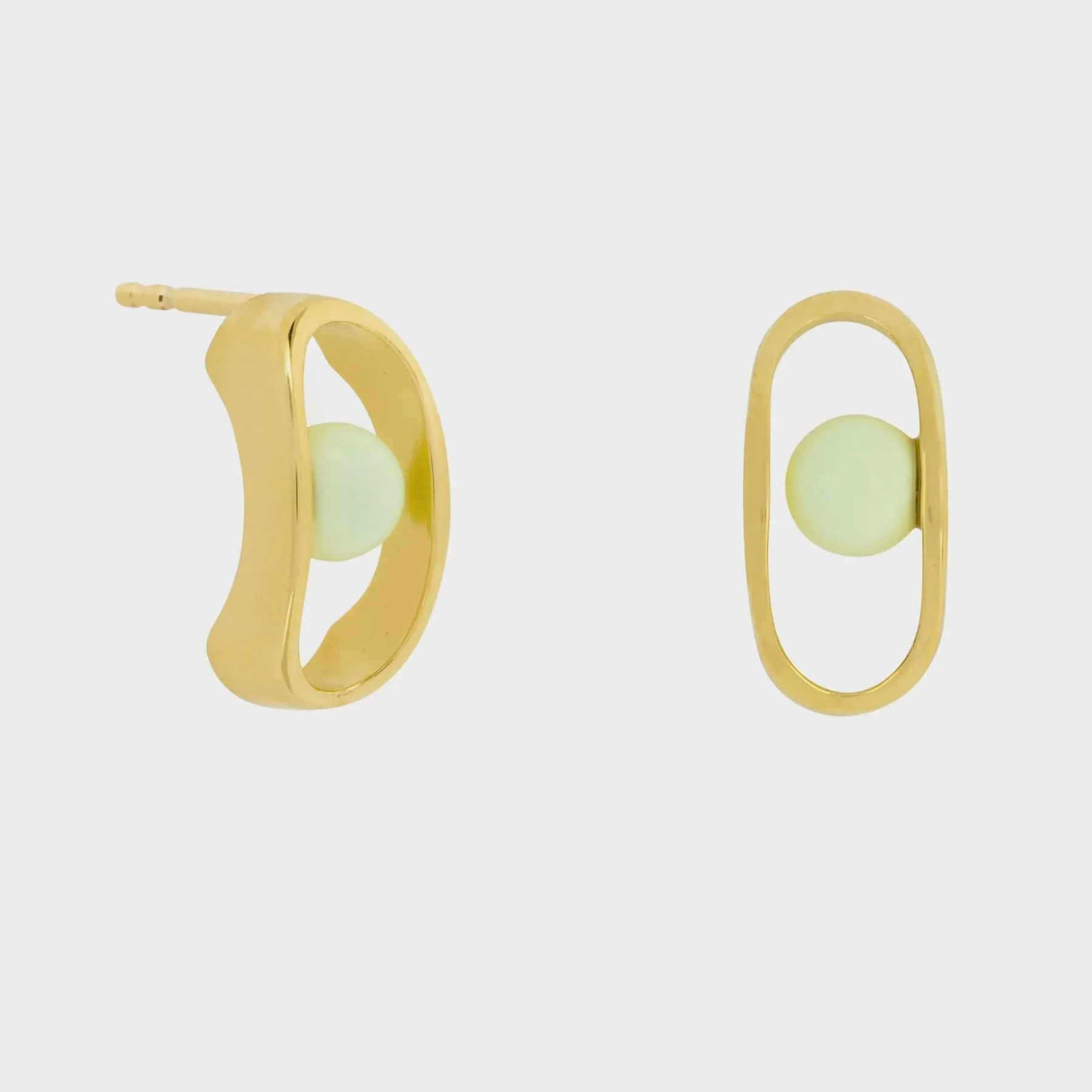 Vurchoo Lemon Green Chrysoprase Gold Stud Earrings