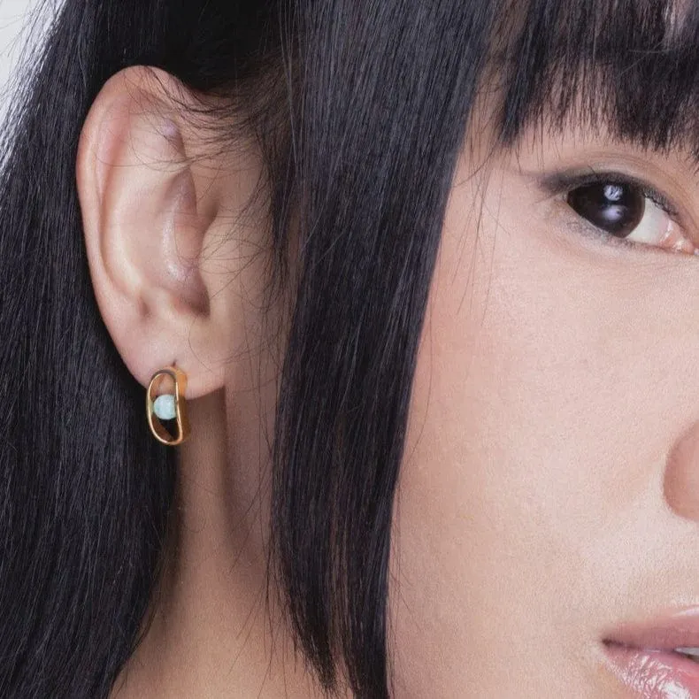 Vurchoo Lemon Green Chrysoprase Gold Stud Earrings