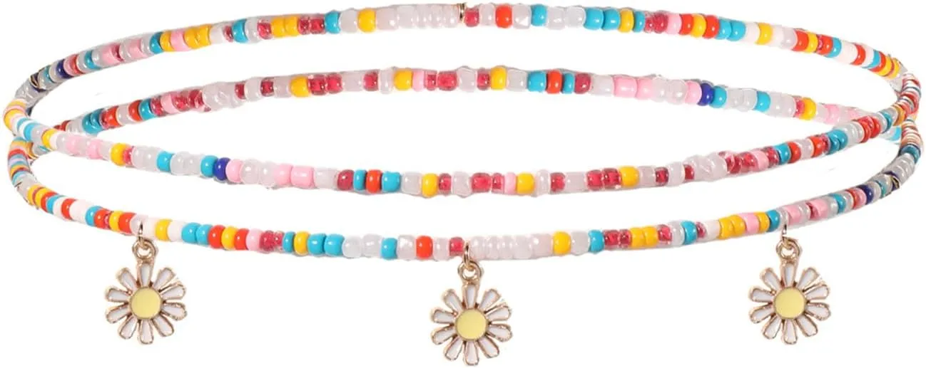 Waist Bead Chains for Women Handmade Colorful Beads Belly Body Chain Elastic African Belly Beads Waist with Star Butterfly Daisy Evil Eyes Beach Jewelry