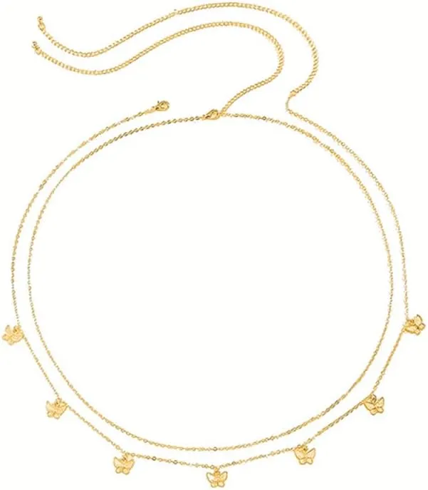 Waist Body Chains for Womens Gold Belly Chain Adjustable Vacation Bikini Waist Chain for Beach Swimsuit Bathing Pool Summer Belly Chains for Dress Waterproof Butterfly Waist Accessories Plus Size