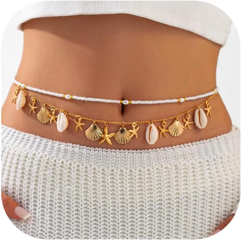 Waist Chain for Women Body Chain Gold Shell Waist Chains Belt Starfish Jewelry Crystal Body Chains for Women Jewelry for Summer Beach Outfits