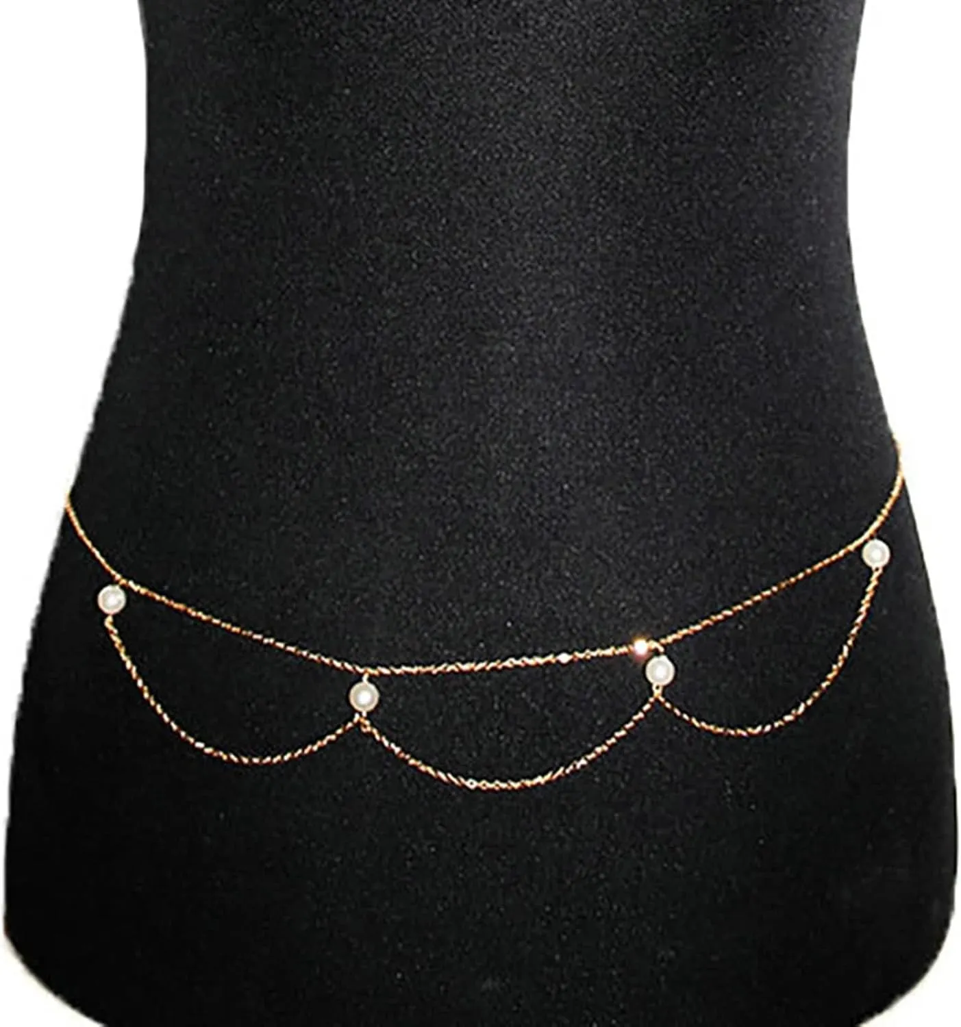 Waist Chain Layered, Trendy Belt Chains Multilayer Chains with Pearls Lobster Claw Clasp Belly Jewelry for Women