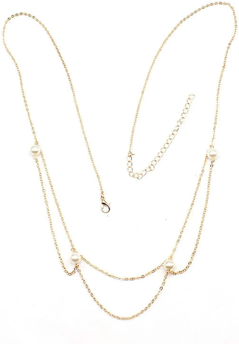 Waist Chain Layered, Trendy Belt Chains Multilayer Chains with Pearls Lobster Claw Clasp Belly Jewelry for Women