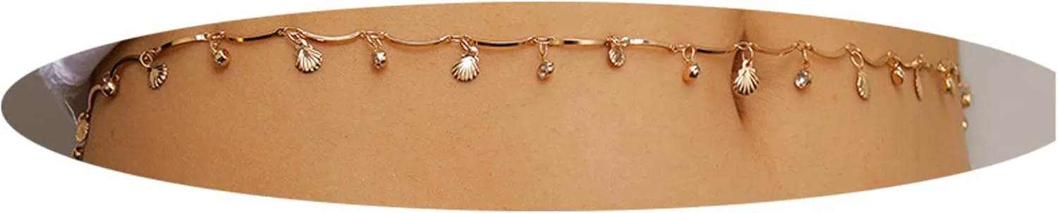 Waist Chain Rhinestone Shell Multi Layer Belly Chain Beach Sexy Body Jewelry Chain for Women
