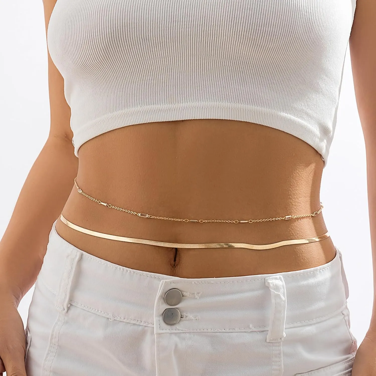Waist Chains Belly Chains for Women Waist Beads Dainty Layered Gold Body Chain Jewelry for Women Summer Beach Bikini Stomach Jewelry Accessories