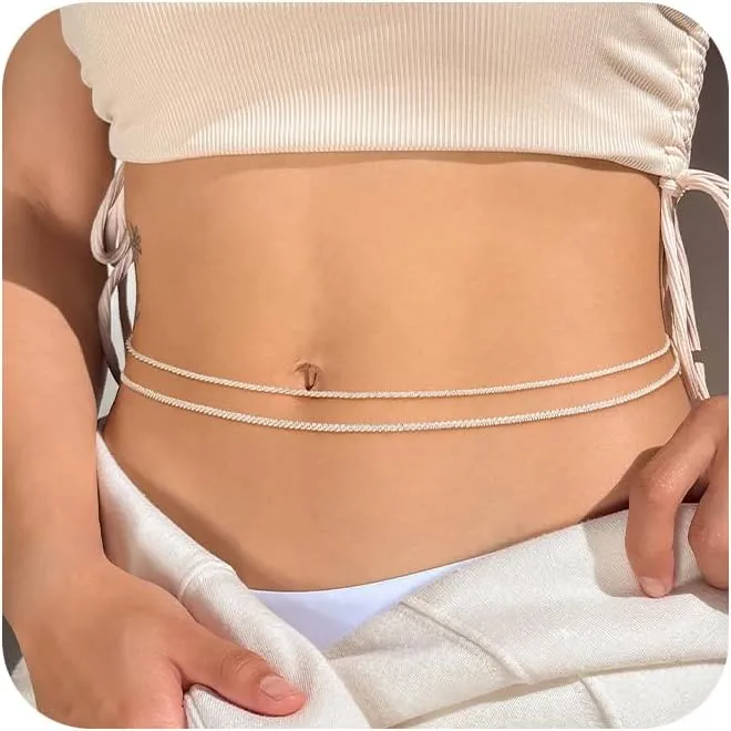 Waist Chains for Women 14K Gold/Sterling Silver Plated Body Chain, Dainty Layered Belly Chain Sexy Bikini Chain Summer Beach Body Chains for Women Jewelry