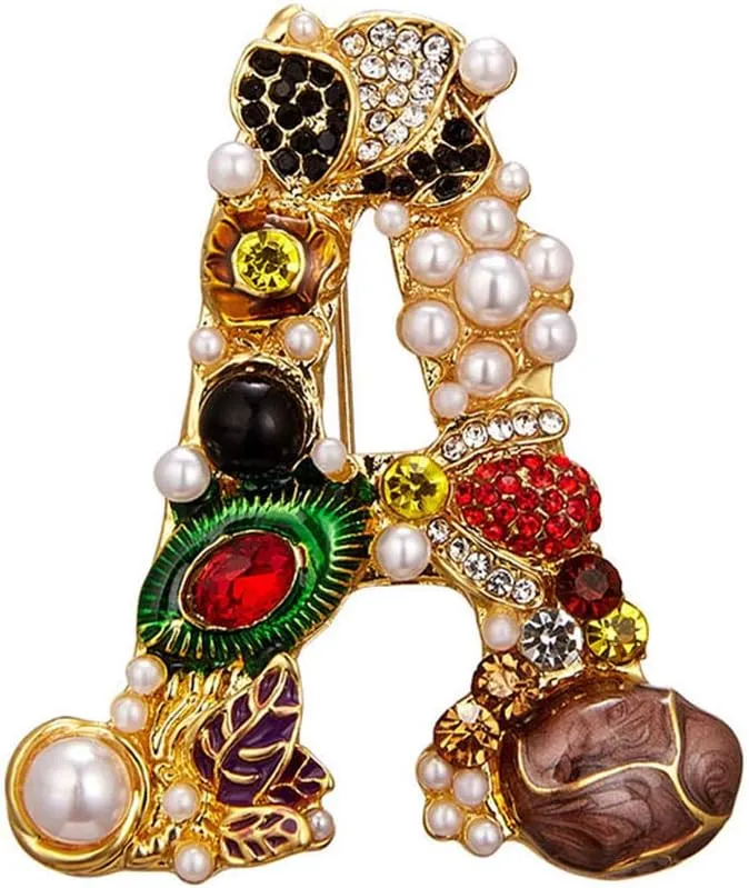 Walbest Brooch Pins for Women, Rhinestone Faux Pearl Letter A D G S M Brooch Pin Cardigan Jewelry Gift (A)