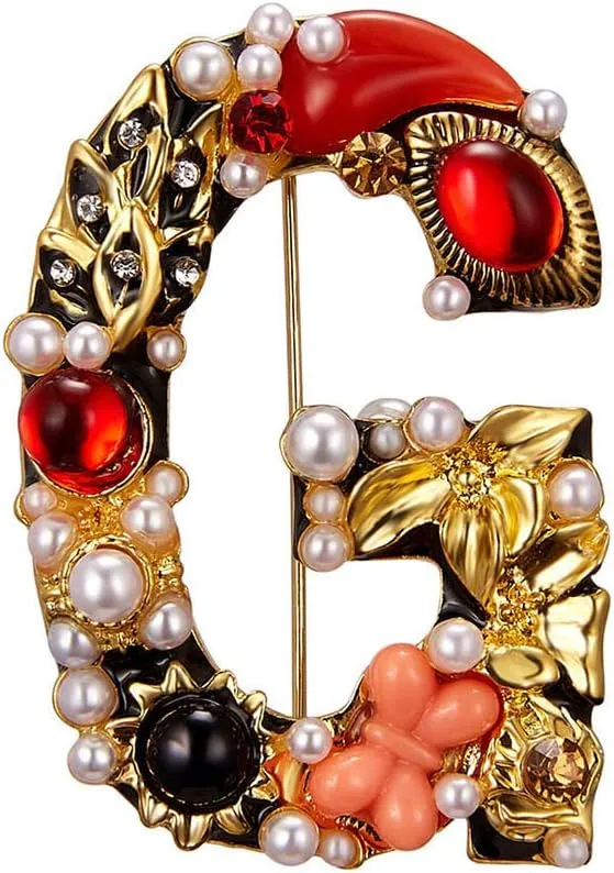 Walbest Brooch Pins for Women, Rhinestone Faux Pearl Letter A D G S M Brooch Pin Cardigan Jewelry Gift (G)