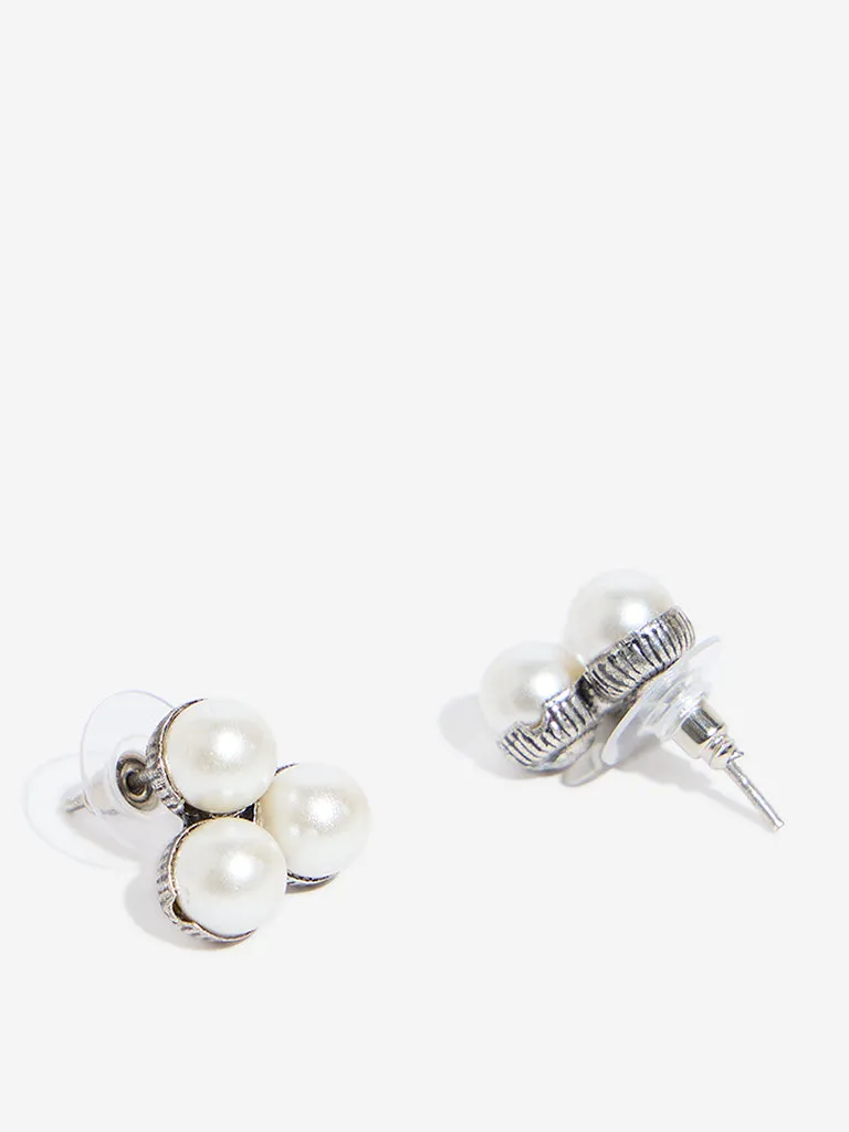 Westside Accessories White Pearl Embellished Stud Earrings
