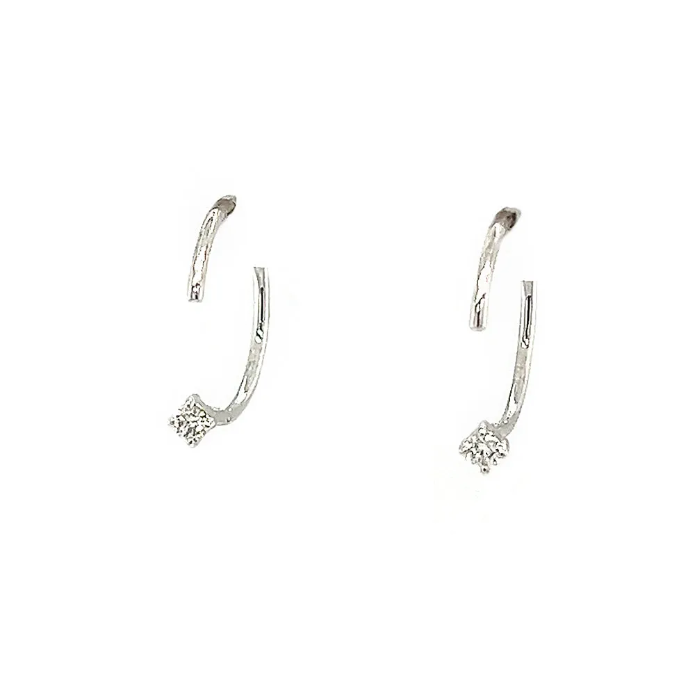 White 14 Karat Round Open Huggie Earrings