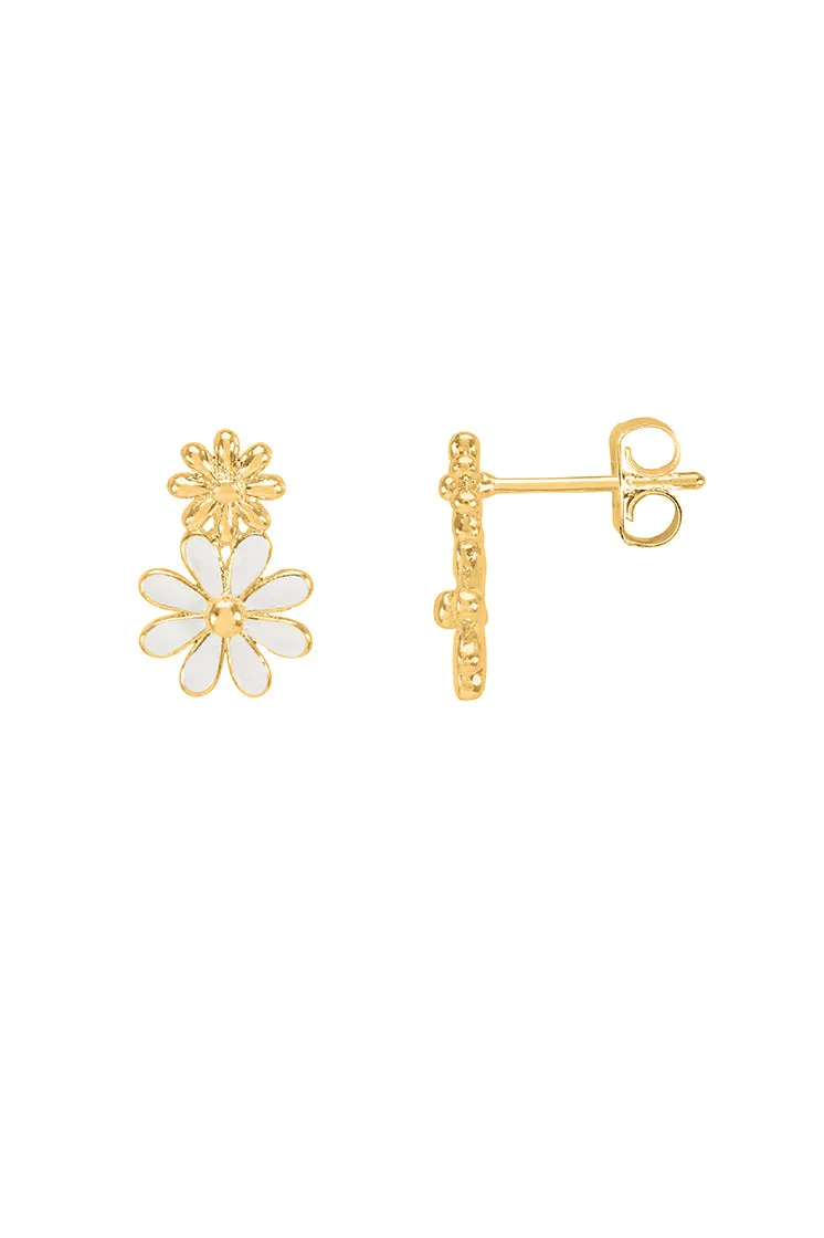 White Enamel Double Flower Studs
