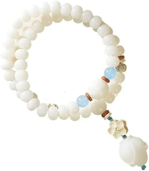 White Jade Natural Bodhi Lotus Bracelet Buddha Bead Prayer Bracelet Women's Lucky Bracelet Meditation Rosary Bead Bracelet