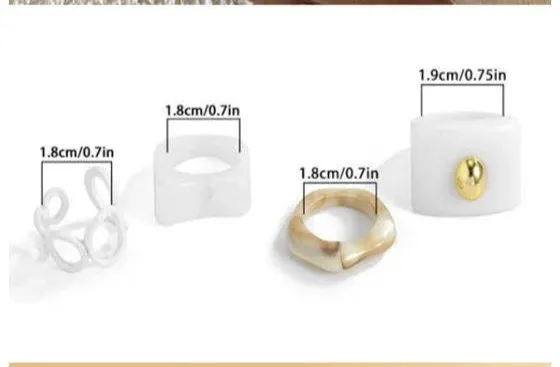 White Resin Elegance: Irregular Open-End Ring Set