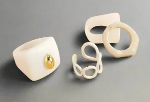 White Resin Elegance: Irregular Open-End Ring Set