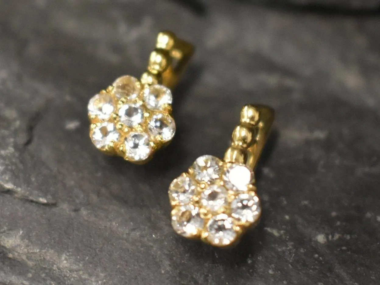 White Topaz Earrings - Gold Flower Earrings, December Birthstone Earrings