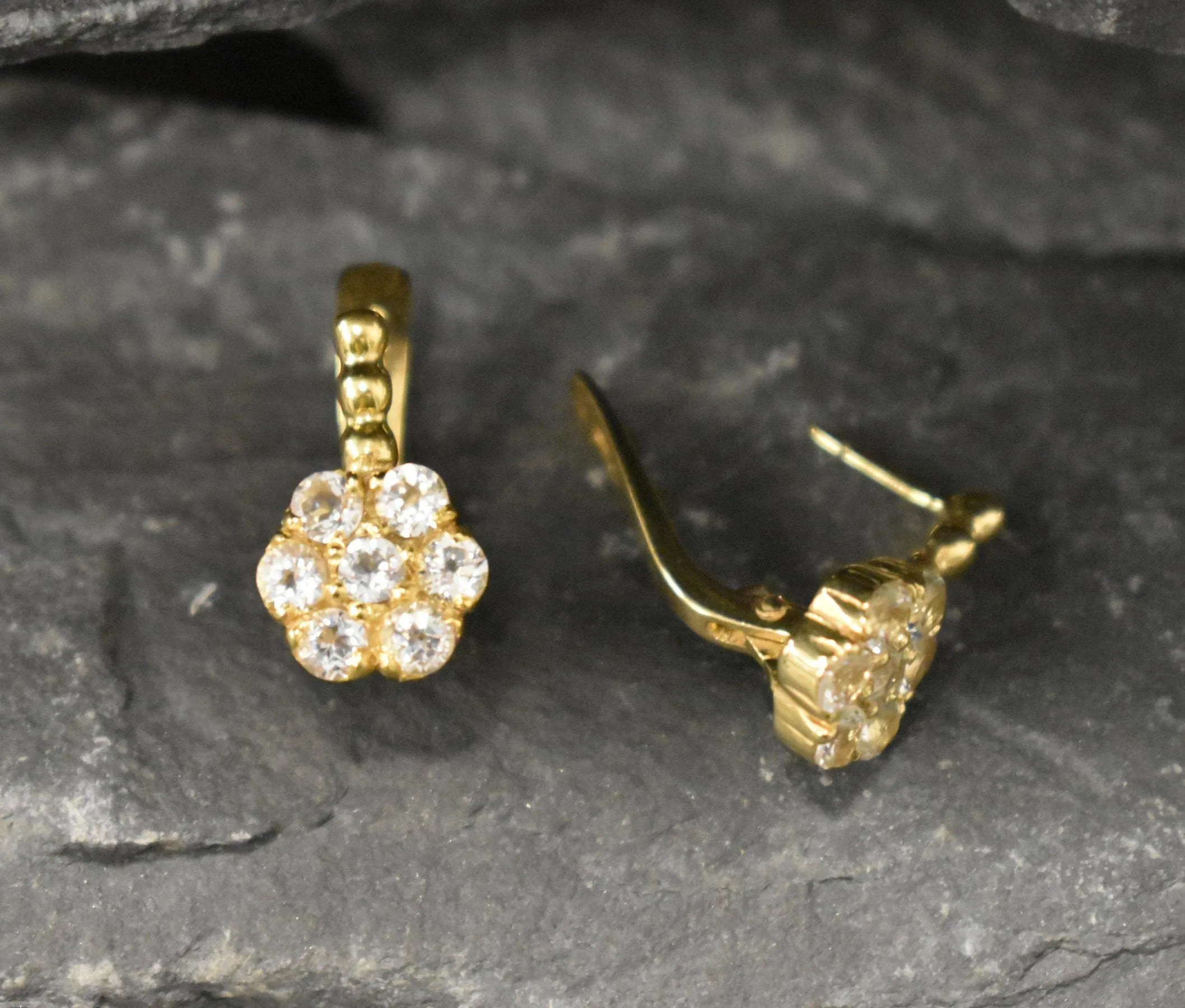 White Topaz Earrings - Gold Flower Earrings, December Birthstone Earrings