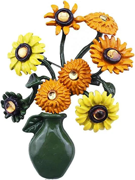 Women Brooch Pin Van Gogh Painting Sunflower Coat Brooch Handpainted Brooches Pins