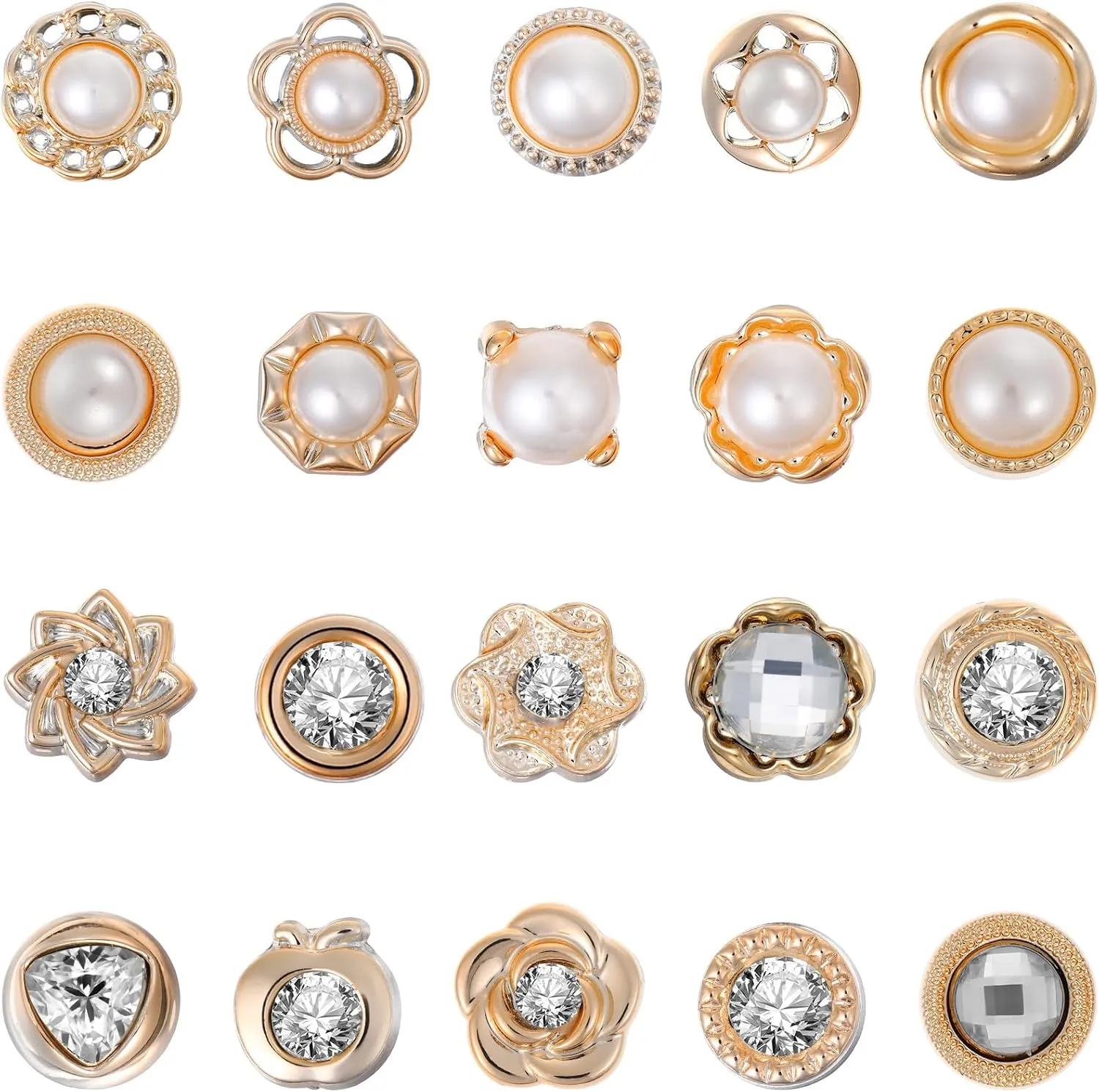 Women Shirt Brooch Pins, 40pcs No Sew Button Pins Rhinestones Pearl Safety Brooch Cover up Buttons Decorative Shawl Clips for Clothing Dress