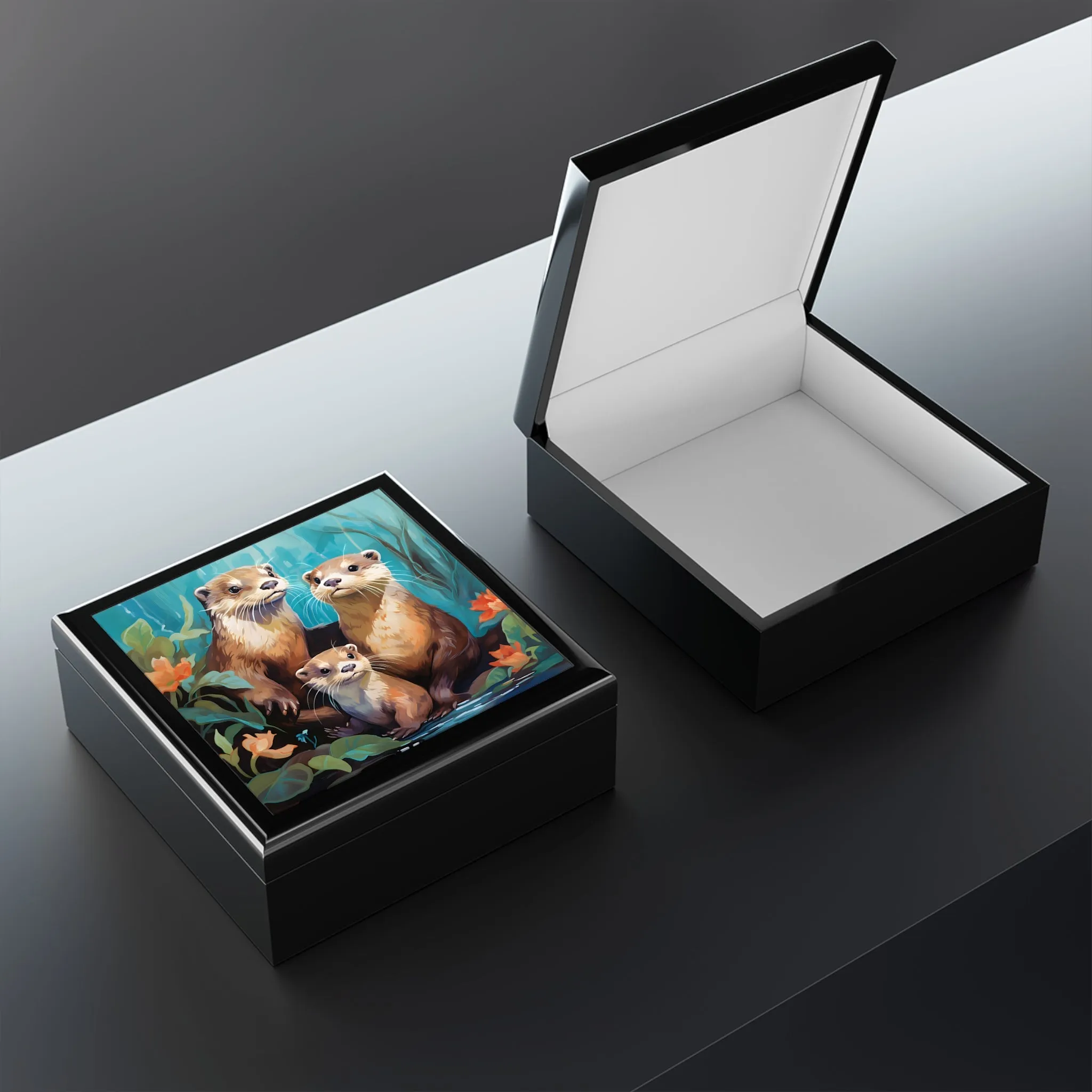 Wonderful Otter Family Artwork Gift and Jewelry Box