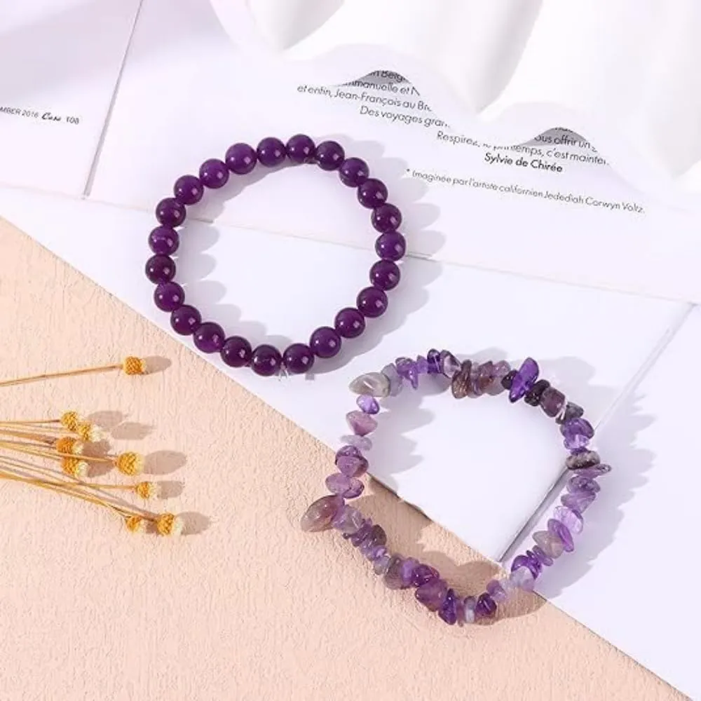 XAM 2Pcs Quartz Bracelets for Women Men Irregular Healing Crystal Stone Stretch Bracelets Colorful Natural Crystals Bracelet Rose Quartz Jewelry for Women