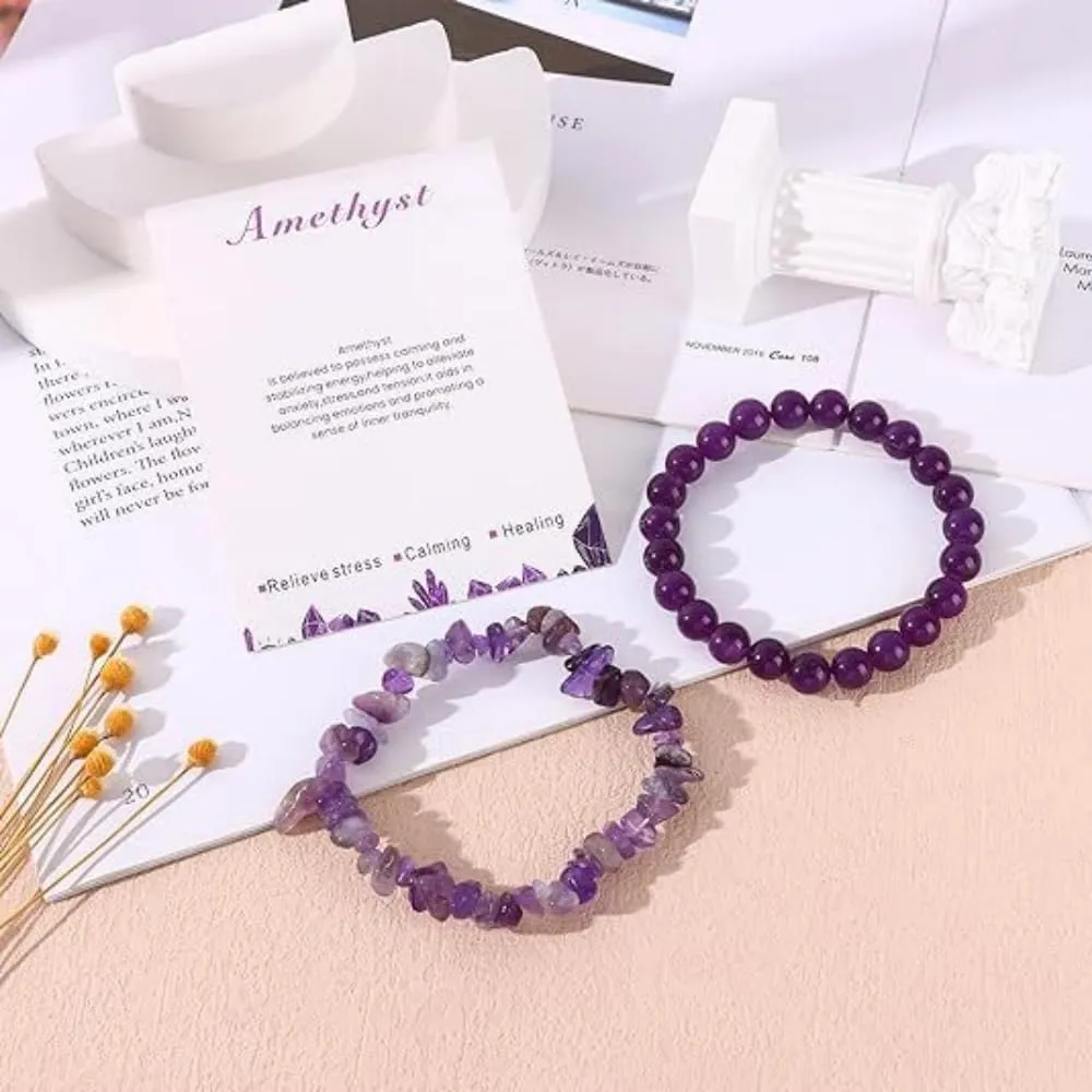 XAM 2Pcs Quartz Bracelets for Women Men Irregular Healing Crystal Stone Stretch Bracelets Colorful Natural Crystals Bracelet Rose Quartz Jewelry for Women
