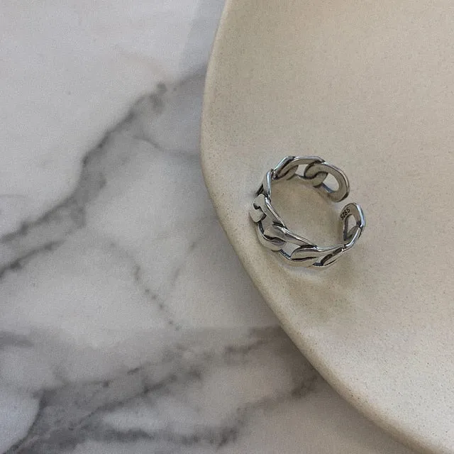 XIYANIKE Trendy 925 Sterling Silver Smiling Face Width Ring for Women Vintage Weaving Party Accessories Hiphop Rock Jewelry Gift