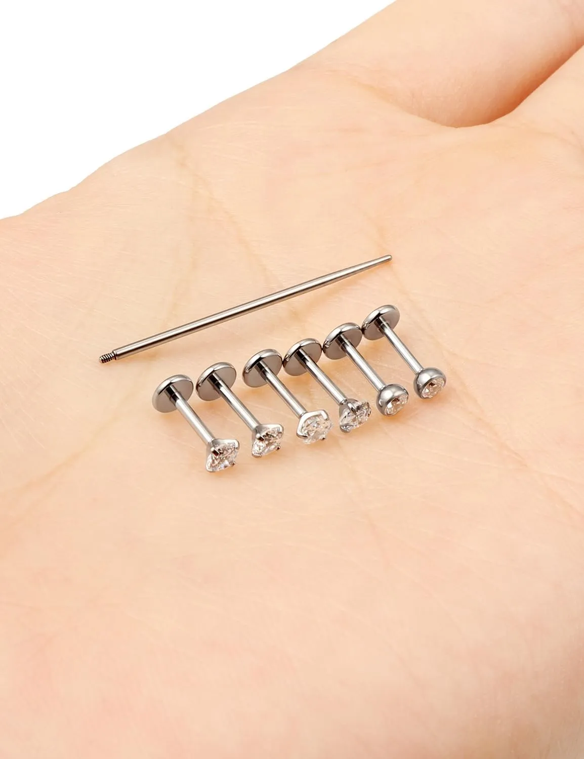 Yaalozei 20G 18G 16G F316 Titanium Flat Back Nose Rings Studs Hypoallergenic Screw on Tragus Helix Cartilage Earrings Stud Piercing Jewerly for Women Men Bars 6mm