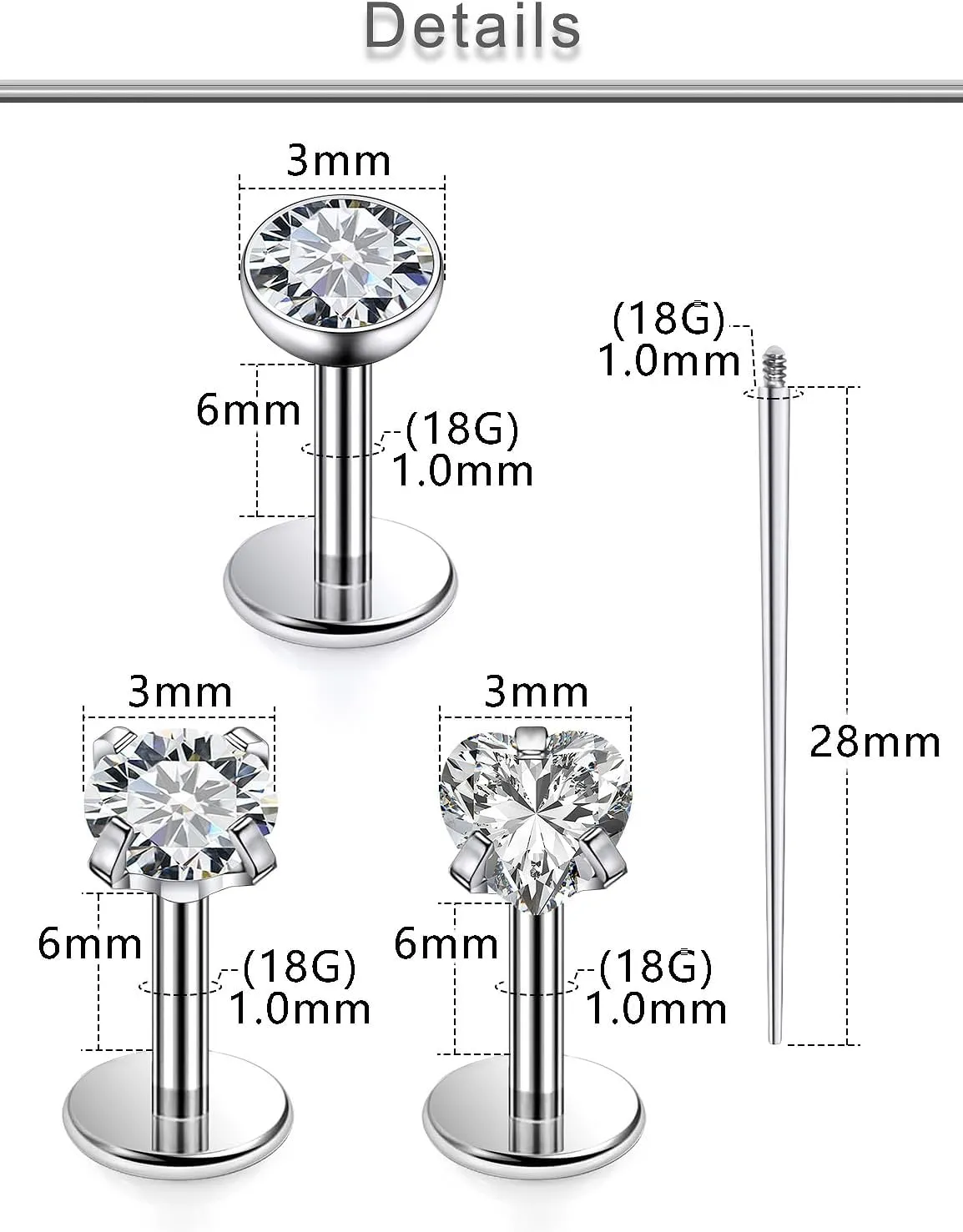 Yaalozei 20G 18G 16G F316 Titanium Flat Back Nose Rings Studs Hypoallergenic Screw on Tragus Helix Cartilage Earrings Stud Piercing Jewerly for Women Men Bars 6mm