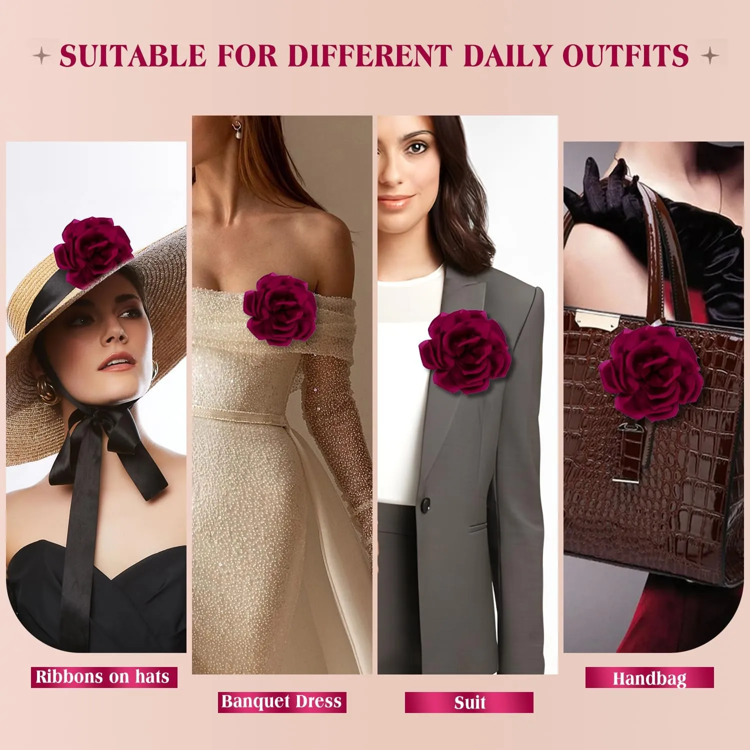 Yadiana 5.7In Extra Large Rose Flower Brooch Pins, Dainty Satin Fabric Rose Brooches Elegant Big Flower Lapel Pins for Women Wedding Party Dance Banquet Dress Suit Clothes Accessories Jewelry Gifts