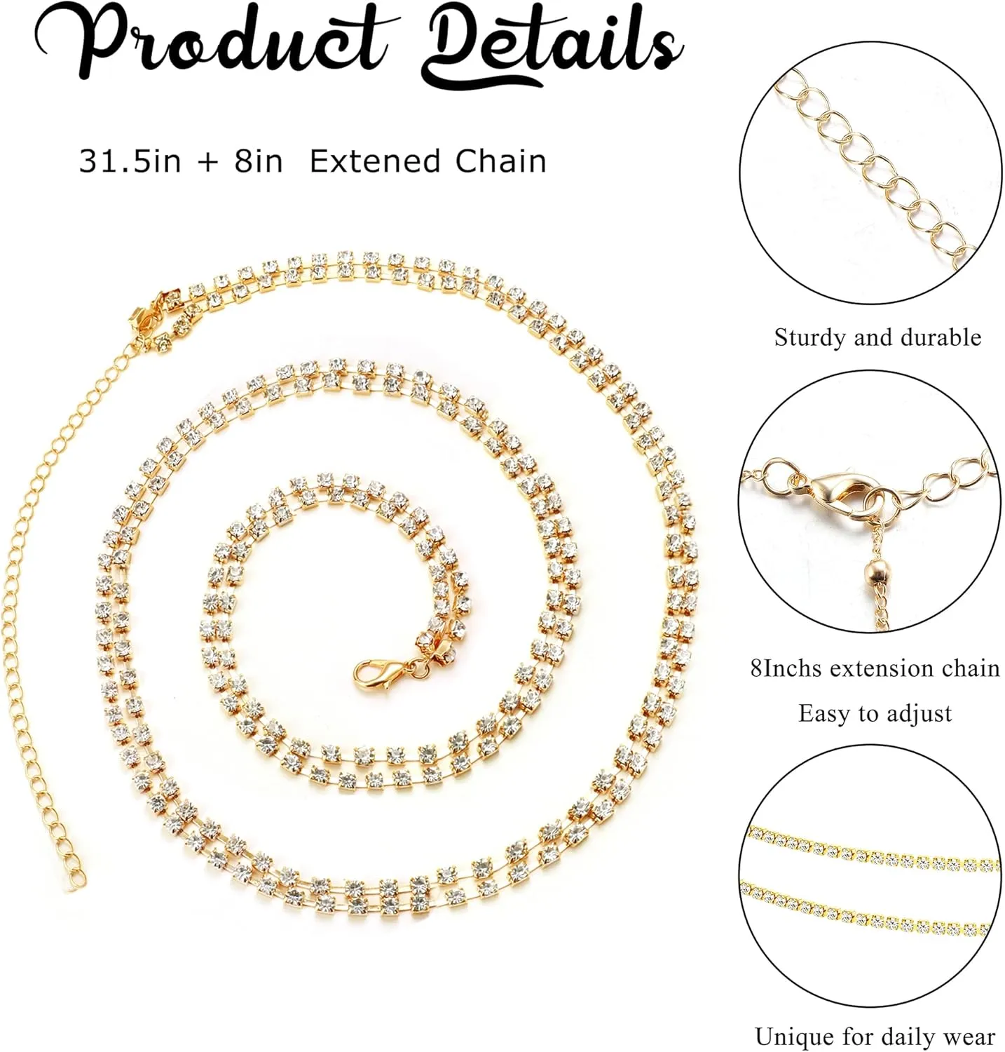 YADOCA 6Pcs Body Chain Belly Chain Jewelry For Women Layered Waist Chain Boho Rhinestone Pearl Beads Body Chain Jewelry for Summer Beach Bikini Rave Adjustable Gold Silver Tone