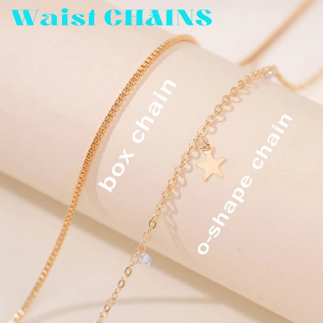 Yalice Gold Layered Waist Chains for Women Star Cross Belly Chain Dainty Rhinestone Body Chain Waist Jewelry for Summer Beach
