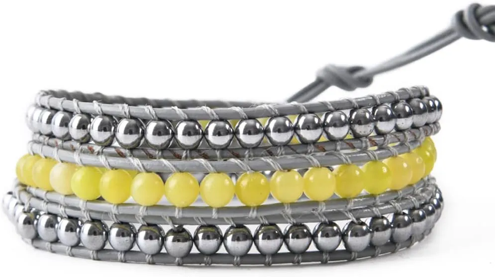 YGLINE Women 3 Friendship Jade Stone Beads Statement Wrap Bracelets Collection for Gift